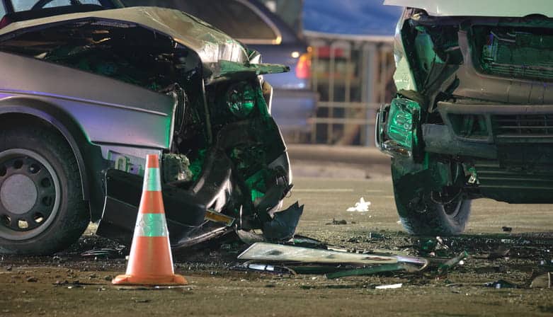 Two Severely Damaged Vehicles After A Car Accident.